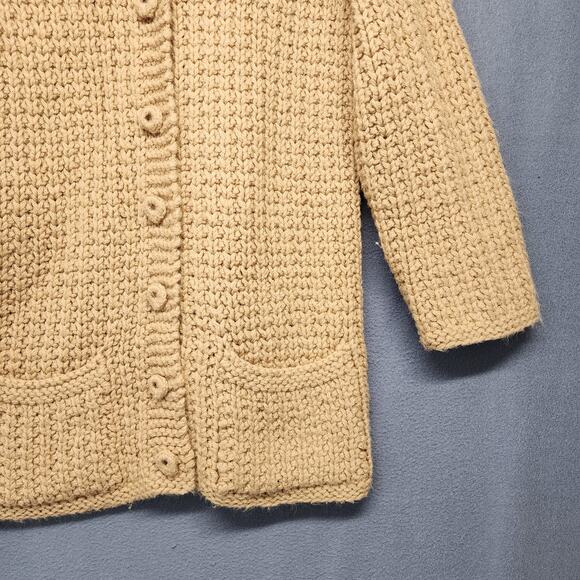 Vintage Handmade Sweater Cardigan Womens S/M Chunky Granny Grandma Neutral Tan - Picture 9 of 11